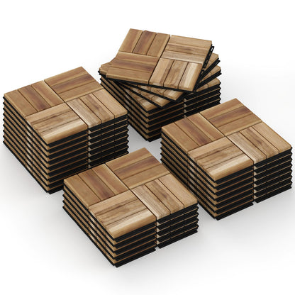 Rovibek Acacia Wood Interlocking Deck Tiles, 30PCS 12"x12" Outdoor Waterproof Decking Tiles, All Weather Use for Balcony Patio Backyard Poolside, Indoor & Outdoor, Checker Yellow