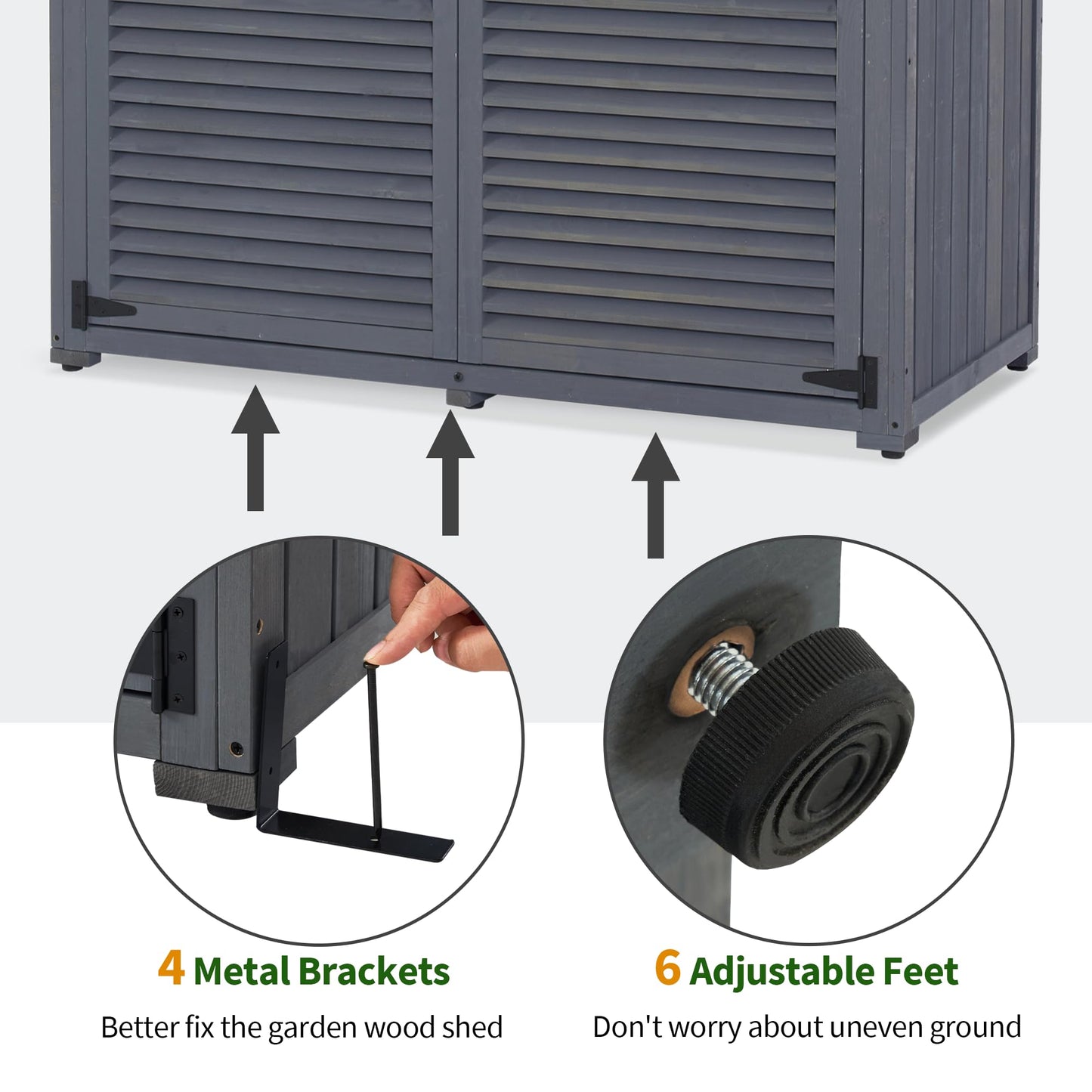 MCombo Outdoor Storage Cabinet, Wooden Storage Shed with Latch, Outside Garden Tool Shed with 2 Doors for Patio Yard Lawn, 1900 (Grey, Large)