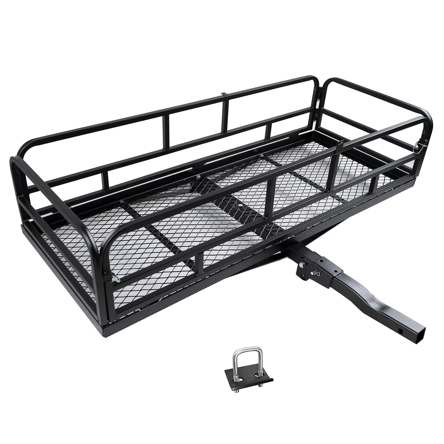 fouwick 60" x 24" x 13" Hitch Cargo Carrier, 600 Lbs Heavy Duty Folding Luggage Rack for SUV & Truck, Steel Mesh Cargo Carrier Hitch Mount Fits 2" Receiver, Powder Coated Vehicle Cargo Basket