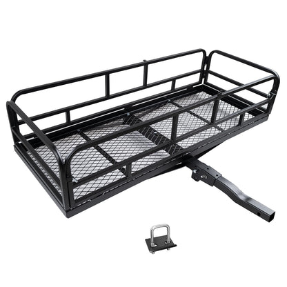 fouwick 60" x 24" x 13" Hitch Cargo Carrier, 600 Lbs Heavy Duty Folding Luggage Rack for SUV & Truck, Steel Mesh Cargo Carrier Hitch Mount Fits 2" Receiver, Powder Coated Vehicle Cargo Basket