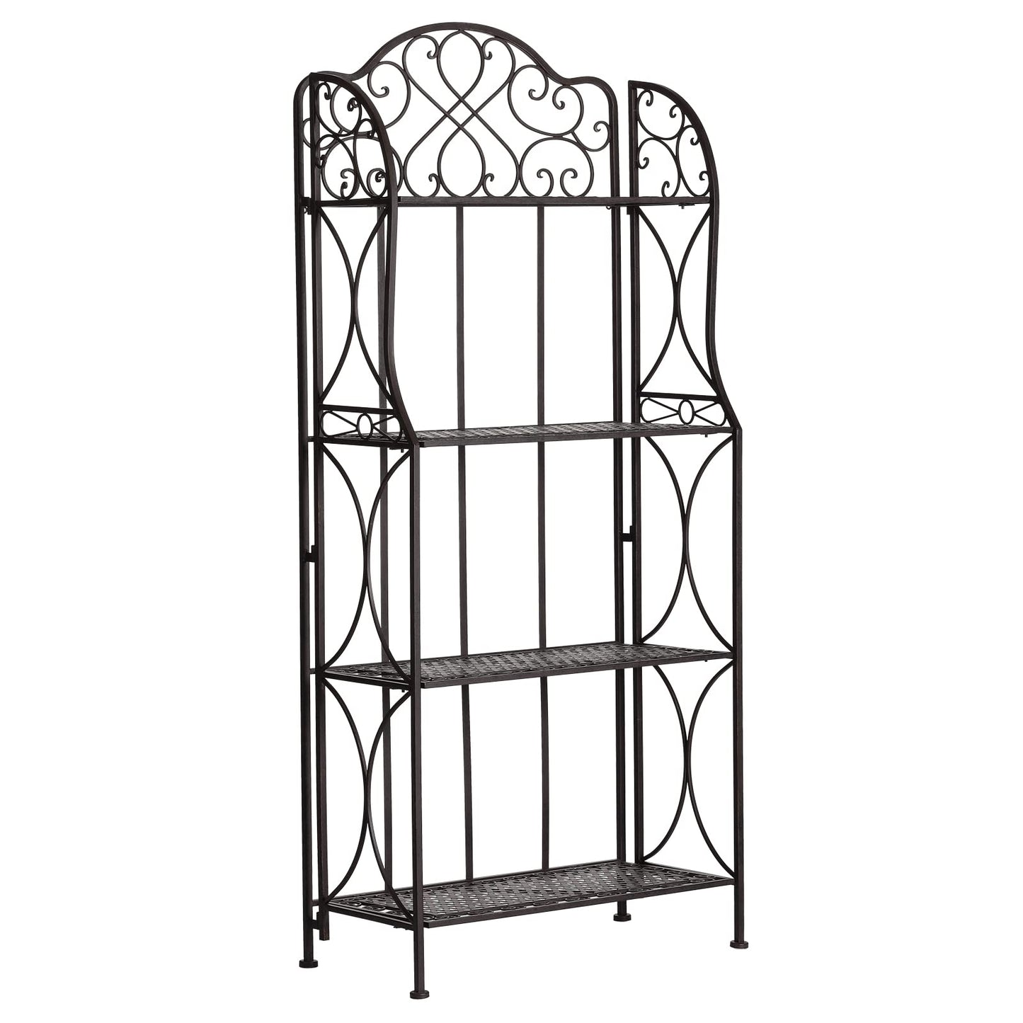 XAONIEN Antique Bronze Four-Tiered Metal Baker's Rack,Free Standing Book Shelves Plants Stand for Kitchen Patio Front Porch Dining Room Living Room,27" X 14" X 65"