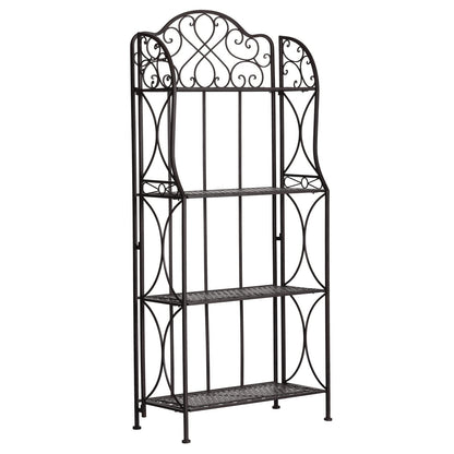 XAONIEN Antique Bronze Four-Tiered Metal Baker's Rack,Free Standing Book Shelves Plants Stand for Kitchen Patio Front Porch Dining Room Living Room,27" X 14" X 65"