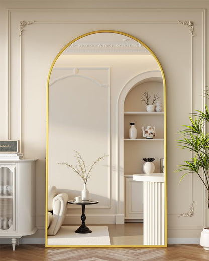 Coomily Full-Length Floor Mirror with Stand, 82"x44" Arched Style Full Body Standing Mirror for Bedroom, Living Room, Gym, Dorm - Shatter-Resistant & Easy Assembly, Gold