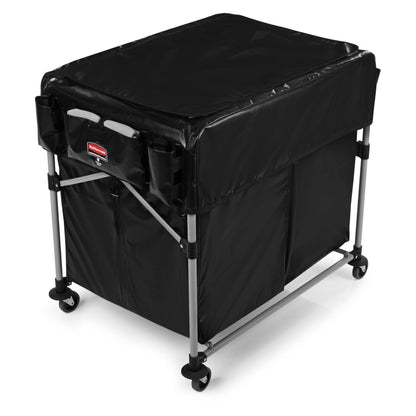 Rubbermaid Commercial Products Collapsible X Cart, Black Multistream, Steel Industrial Laundry/Trash Cart with Wheels for Hotels/Hospitals/Nursing Homes/Offices