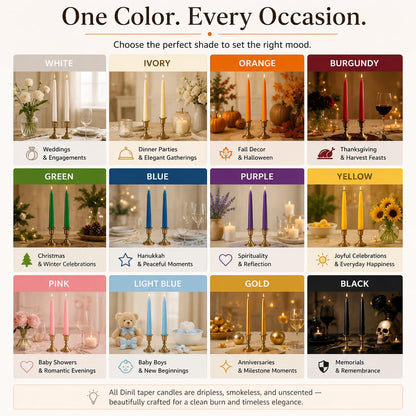 Dinil Orange Taper Candles - 10 Inch Unscented Dripless Smokeless Candlesticks Set of 12 | Perfect for Fall, Halloween, Thanksgiving, Dinner, Wedding and Party Decoration