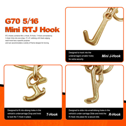 Mimanchi 2" x 12' RTJ Cluster Hook Ratchet Straps with 8 Point Chain, 4 Pack - Heavy Duty Tow Strap for Trucks, Trailers, and Car Haulers - Wheel Tie Down Straps for Tow Trucks & Auto Transport