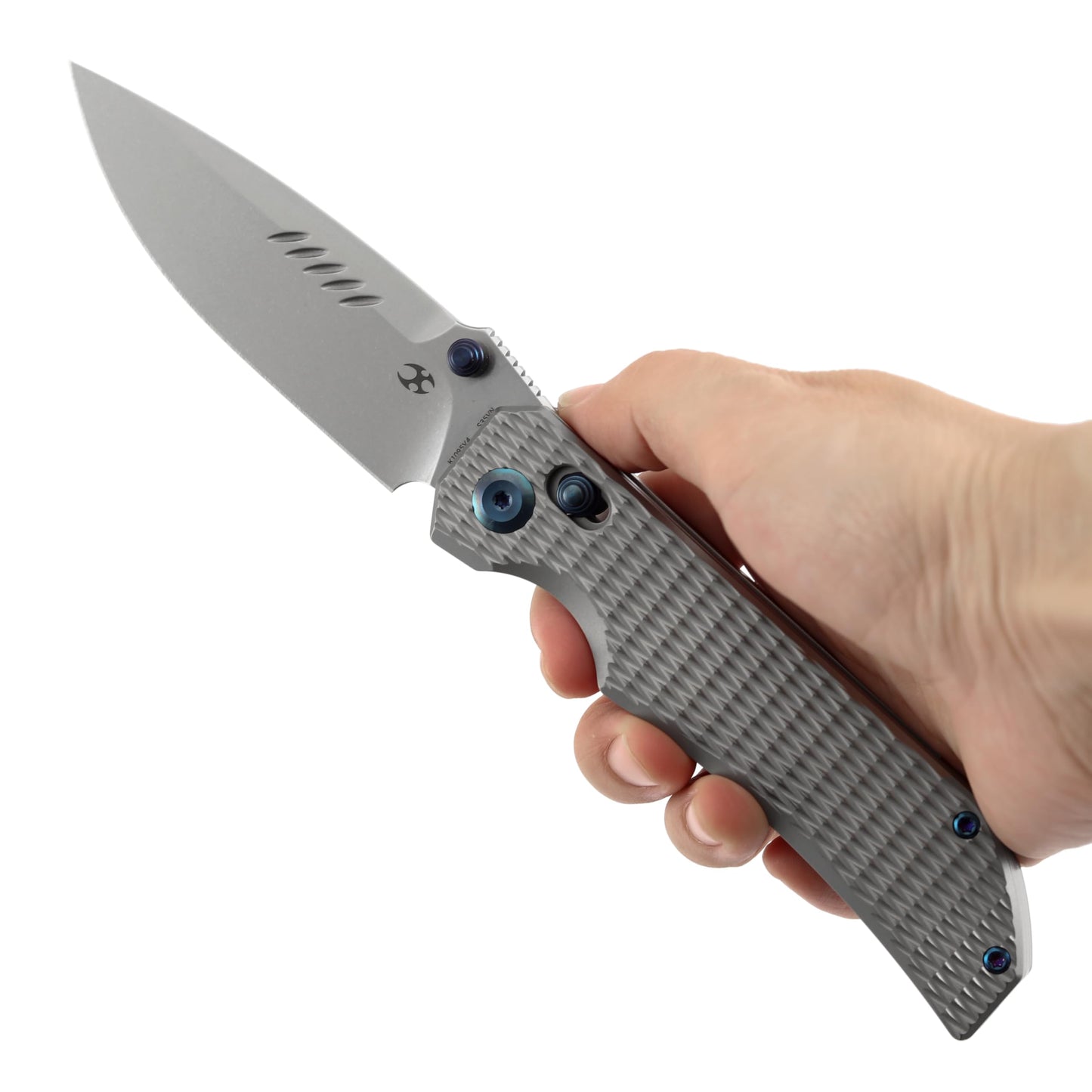KANSEPT Eaglestrike Pocket Knife, 3.73" Stonewashed CPM S35VN Blade, Bead Blasted Titanium Handle with Diamond Pattern and Thumb Stud, Lock for EDC, Camping Hiking Survival, Gifts for Men K1095V4