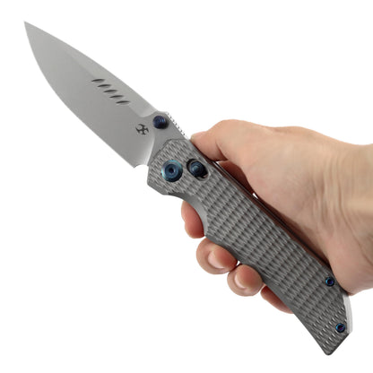 KANSEPT Eaglestrike Pocket Knife, 3.73" Stonewashed CPM S35VN Blade, Bead Blasted Titanium Handle with Diamond Pattern and Thumb Stud, Lock for EDC, Camping Hiking Survival, Gifts for Men K1095V4