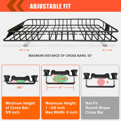 Roof Rack Carrier Carrier Basket 65"*39"*6"+Waterproof Bag 20 Cubic Feet(51"*40"*17"),and Cargo Net with Attachment Hooks,Ratchet Straps.200 Lbs Capacity,Universal Rooftop Small Size Roof Rack