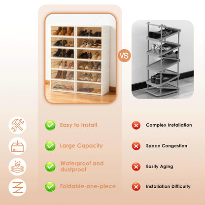 Folding Shoe Rack Storage Device,Large Plastic Folding Shoe Cabinet, Easy to Assemble Shoe Rack Storage Cabinet with Transparent Door Magnetic Buckle (6 Layers, 2 Groups, 24 Pairs)