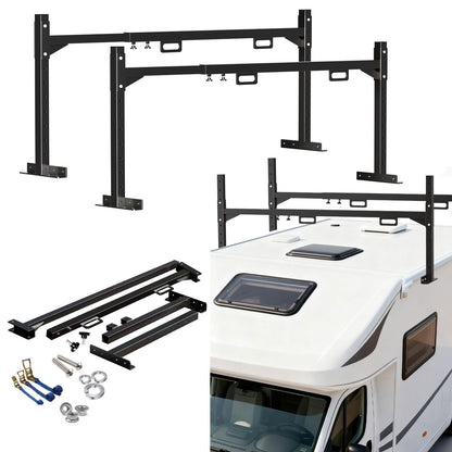 2 Pack Trailer Ladder Rack with 4 Straps, Heavy Duty Adjustable Ladder Rack for 4FT - 7FT Enclosed and Open Trailers, 400 LBS Capacity Truck Ladder Rack for Carrying Kayak, Ladder and Lumber, Black
