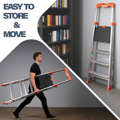 Valeo 4 Step Ladder with XL Platform, 4 Step Aluminum Lightweight Folding Ladder, 330 lbs Weight Rating,Folding Step Stool with Large Anti-Slip Feet,No Assembly Required