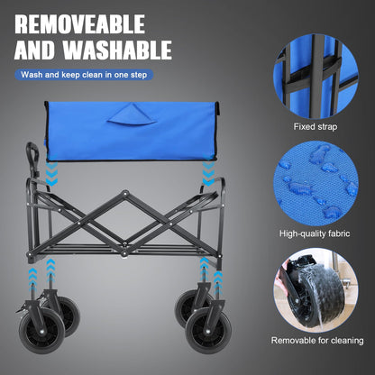 EVLIQUIL Collapsible Foldable Beach Wagon,Folding Wagon Cart with Big Wheels,Utility Grocery All Terrain Wagons carts Foldable with Brakes for Sand Camping Sports Outdoor(Lake Blue).