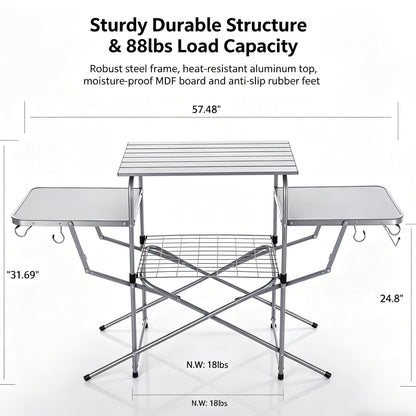 ASMOKE Foldable Grilling Table – Premium & Lightweight Aluminum Cooking Table for Camping, Outdoor BBQ Party and RV Touring - 88lbs Capacity, Comes with Carrying Bag