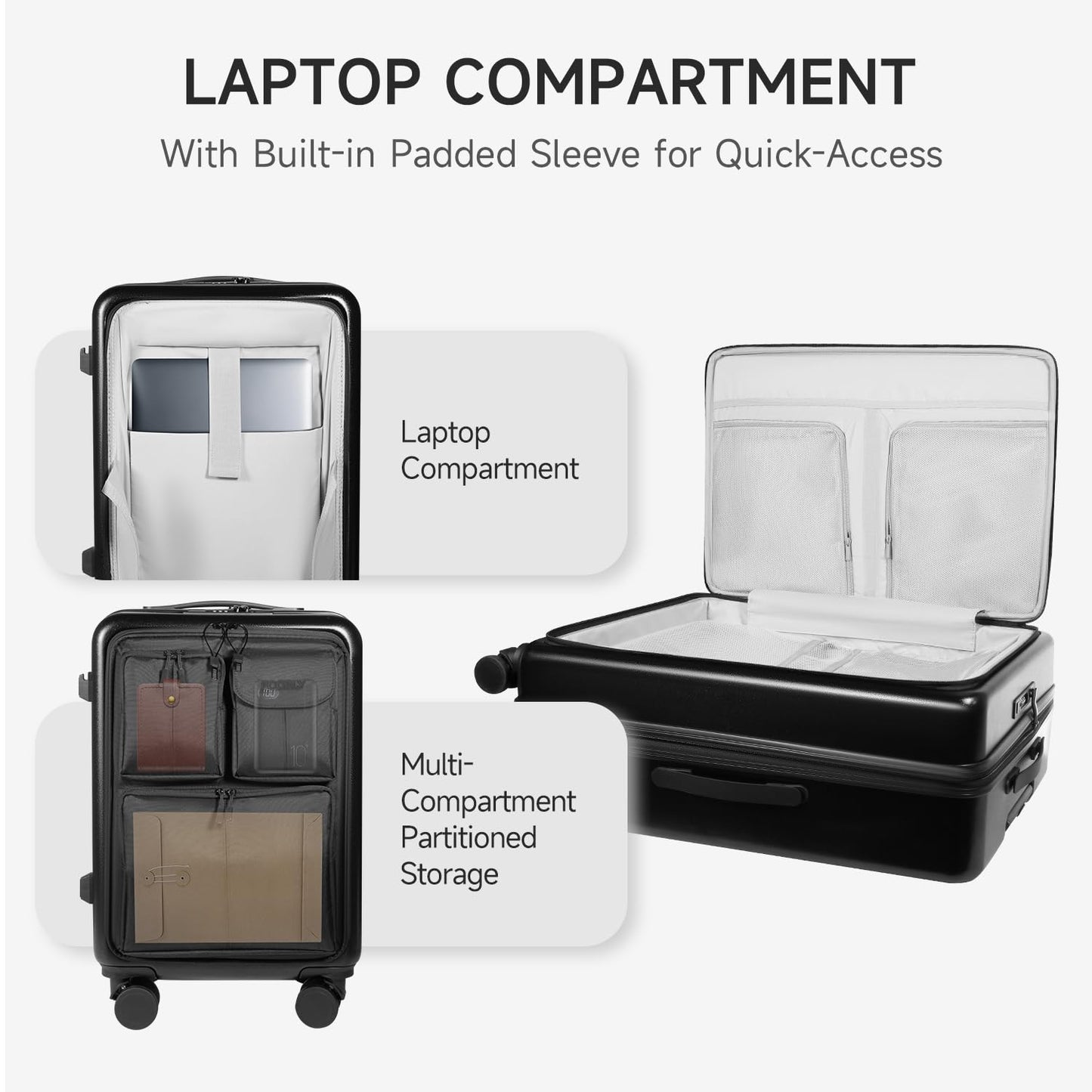 24 Inch Checked Luggage with Front Pocket, Expandable Hardshell Suitcase with Spinner Wheels, Hybrid Travel Bag with Laptop Compartment, TSA Lock & USB Charging Ports, Medium Suitcase for 7-10 Days