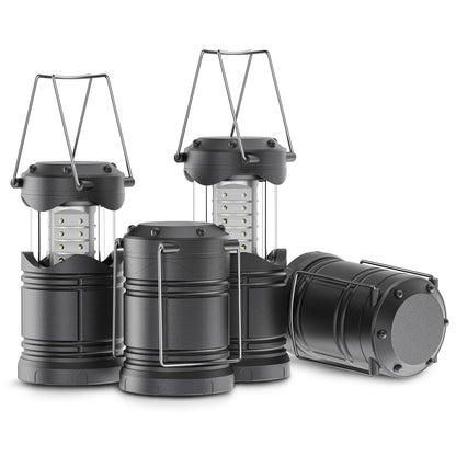 Lichamp LED Camping Lanterns 4 Pack, Battery Powered, Collapsible, Portable, Medium Size, Gray, Model A4GY