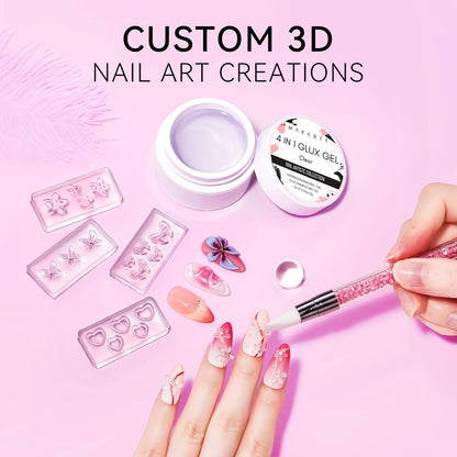 Makartt Clear Gel Builder Kit: Self-Levelling, Long Lasting Extension Hard Gels for Strengthener, Broken Nails Repair Gel Kit with Paper Forms, Dual forms, Nail File and Dual-End Brush 1.06 oz