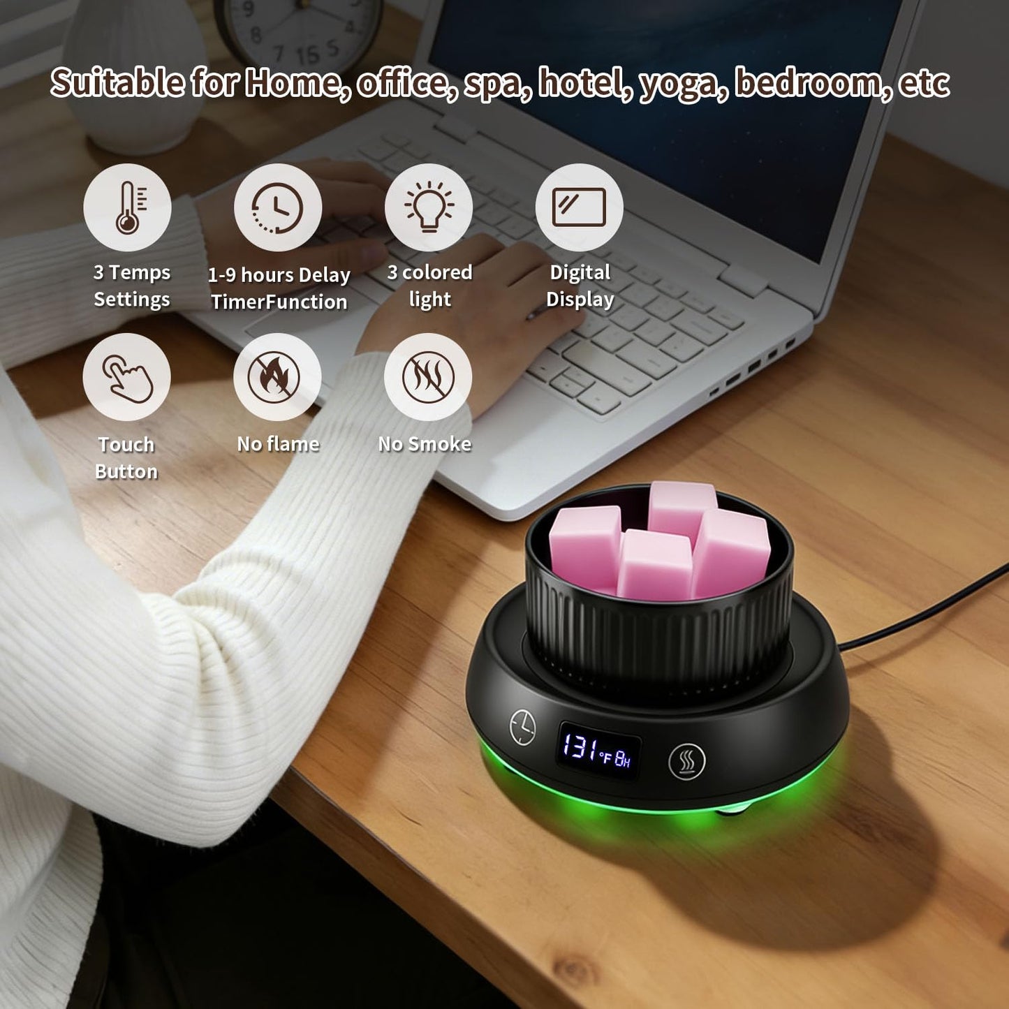 Lyty 4-in-1 Wax Melt Warmer, Candle Warmer with Delay Start Timer, Fragrance Scented Wax Melter Wax Cube Warmer with 3 Color Light for Home Bedroom Spa Office, 8H Auto Shut Off (Black)