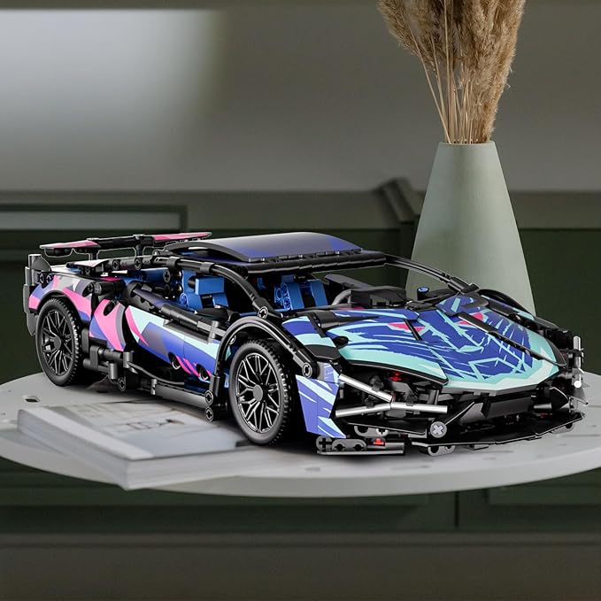Sport Race Car Building Block Sets for Adults BoysRacing Supercar Toys Kits with LED Lights Collectible 1:14 MOC Model Construction Birthday Gifts for Teens Age 8-12 12-1614 14+(1314 PCS)