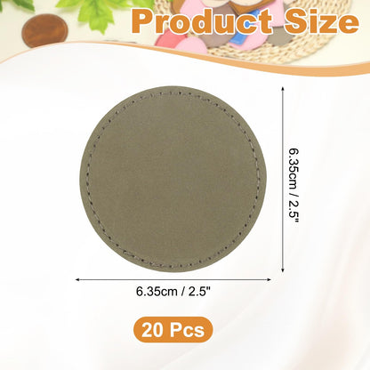 uxcell 20 Pcs Leather Patches for Hats, Round Leather Hat Patches with Adhesive, Rustic Faux Iron on Blank Patch for Laser Engraving Fabric Repair Sew Crafts, Gray