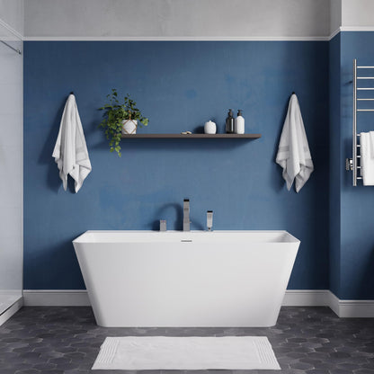 ANZZI Freestanding Tub 59," Acrylic, Modern Stand Alone Soaking Tub, Built In Drain and Overflow, Free Standing Tub with Pre-drilled Faucet Holes, Series (FT-AZ114-59)