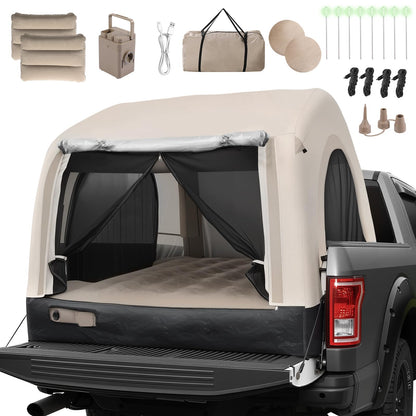 OPL5 Inflatable Truck Bed Tent & Air Mattress, Truck Air Mattress for 5.5-6.5FT, 12'' Height 2-3 Person Fast Setup Ground & Pickup Tent Mattress with Rechargeable Pump for Camping Travel, 600lbs Max