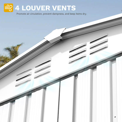 DWVO 6x4ft Outdoor Storage Shed, Lockable Metal Tool Storage Sheds, Waterproof Garden Sheds with Vents for Backyard, Patio, Garage, Lawn, White
