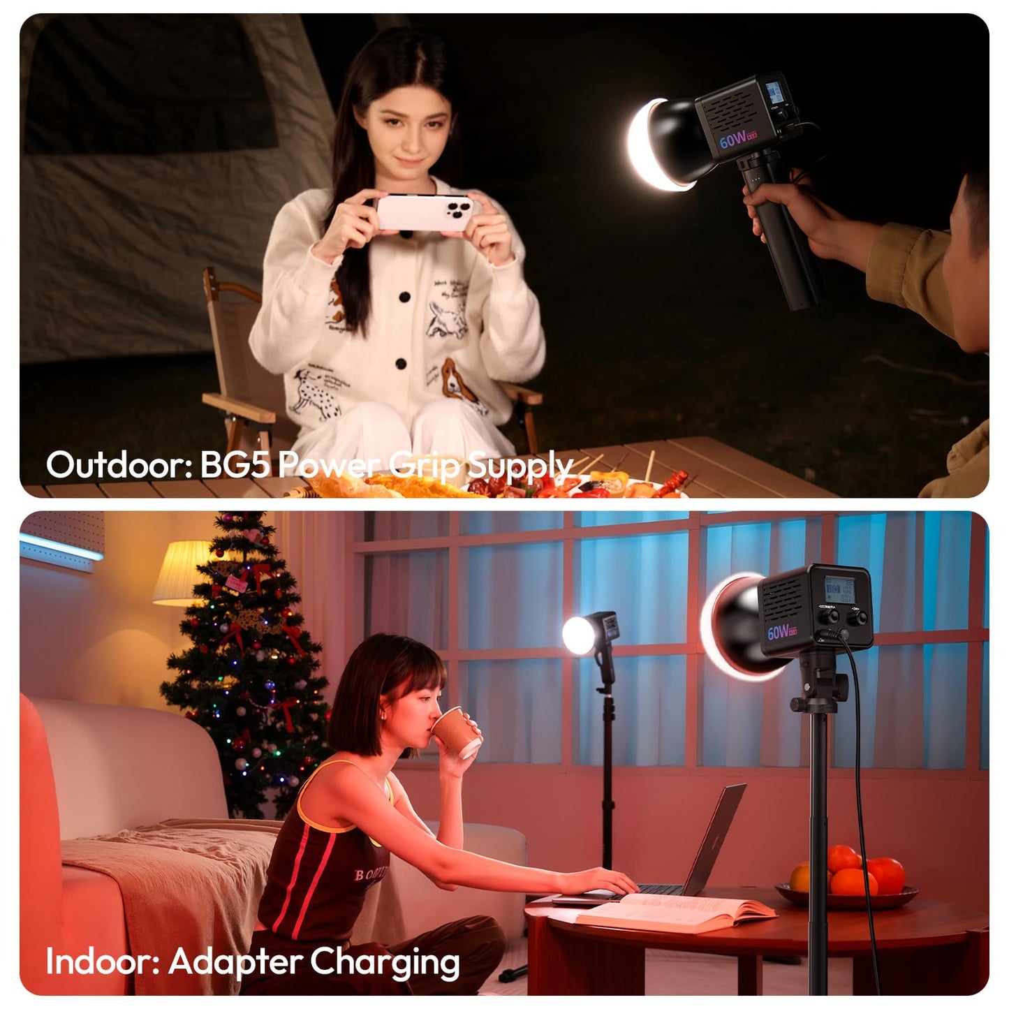 ULANZI C60RGB 60W RGB COB Video Light, Mini Bowens Portable LED Photography Continuous Output Lighting 2500K–6500K CRI≥95 20 Effects 3300mAh Rechargeable Handheld Spotlight with 1/4" Thread, DC/Type-C