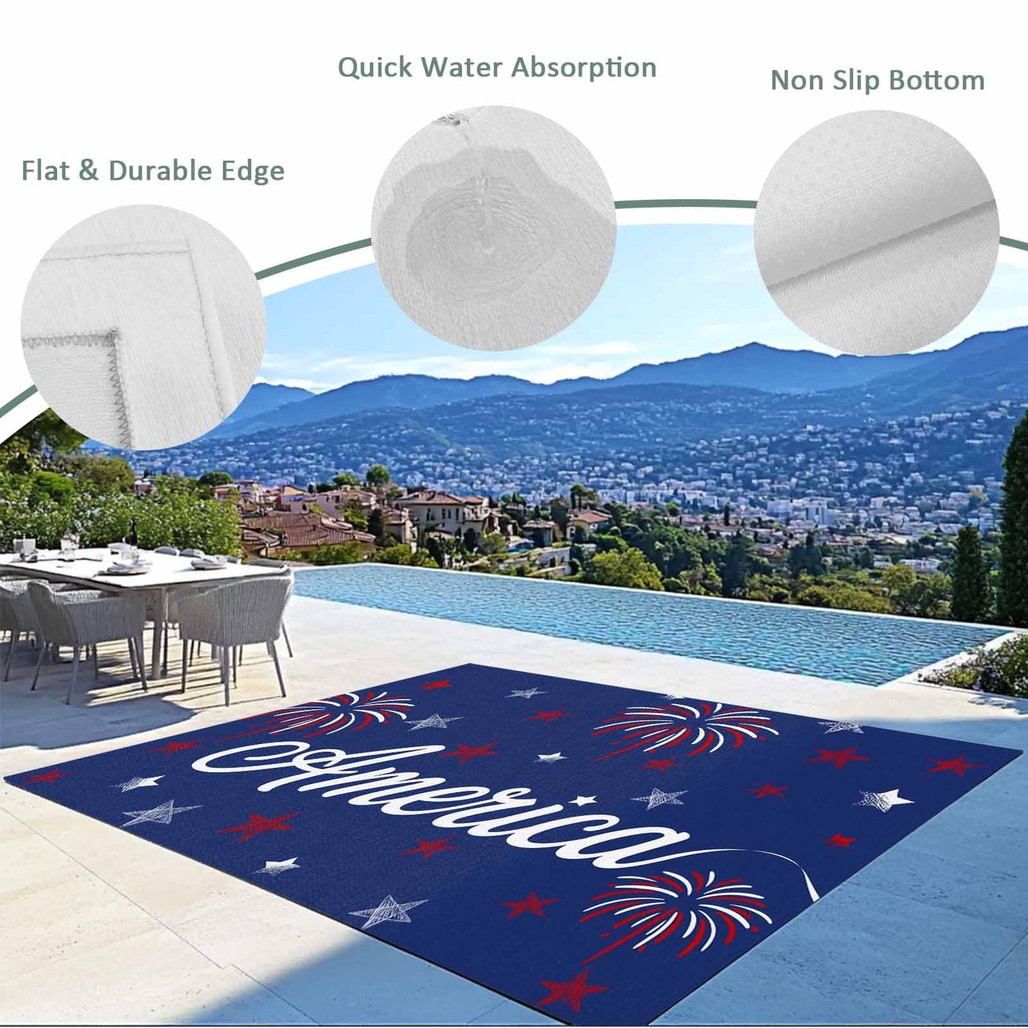 4th of July Outdoor Rug 5x8 ft American Flag Outdoor Large Area Rug Non Slip Patriotic Stars Red Blue Fireworks Front Door Mat RV Camping Carpet Patio Outdoor Rugs for Backyard Balcony Indoor