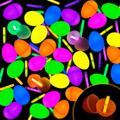 GooComfy 36 Easter Glow Eggs with 36 Mini Glow Sticks for Kids Glow-In-The-Dark Easter Egg Hunt Game, Basket Stuffers Fillers Gift, Party Favors Decorations Supplies, Classroom Prizes