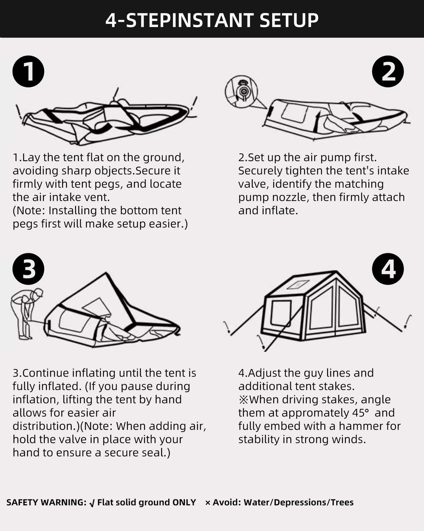 Inflatable Camping Tent for 2-4 Person, TC Cotton Canvas Blow Up Tent with Skylight & Stove Jack, 5-Minute Quick Setup Air Tent, 10.2' x 8' x 7' Glamping Tent for Family Camping, Festivals & Outdoors