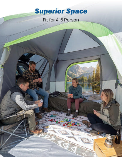 JOYTUTUS SUV Tent for Camping with Rainfly 2026 Upgrade, Strong Four Steel Frame Poles, 5-9 Person Big Car Tent with Ventilated Double Door, Movie Screen, 8' W X 10' L X 7' H, Fit for SUV CUV Van
