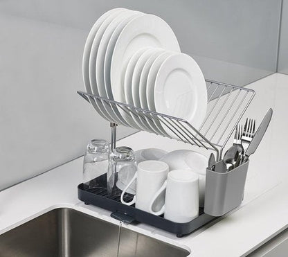 Joseph Joseph Y-Rack Dish Rack - Large Gray Set with Cutlery Organizer & Drain Board
