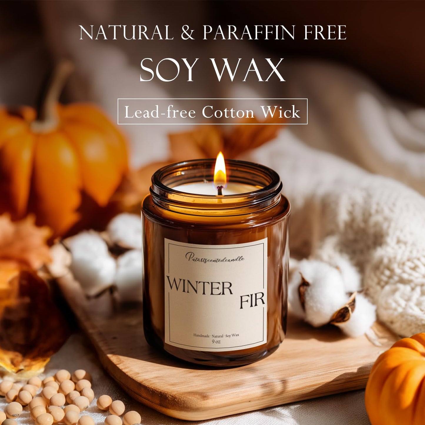 Putart Fir Scented Candles for Home, Natural Soy Wax Aromatherapy Non Toxic Winter Fir Candle Gifts for Women Men, Home Fragrance Decoration Glass Jar Candle for Meditation and Relaxation (9oz)