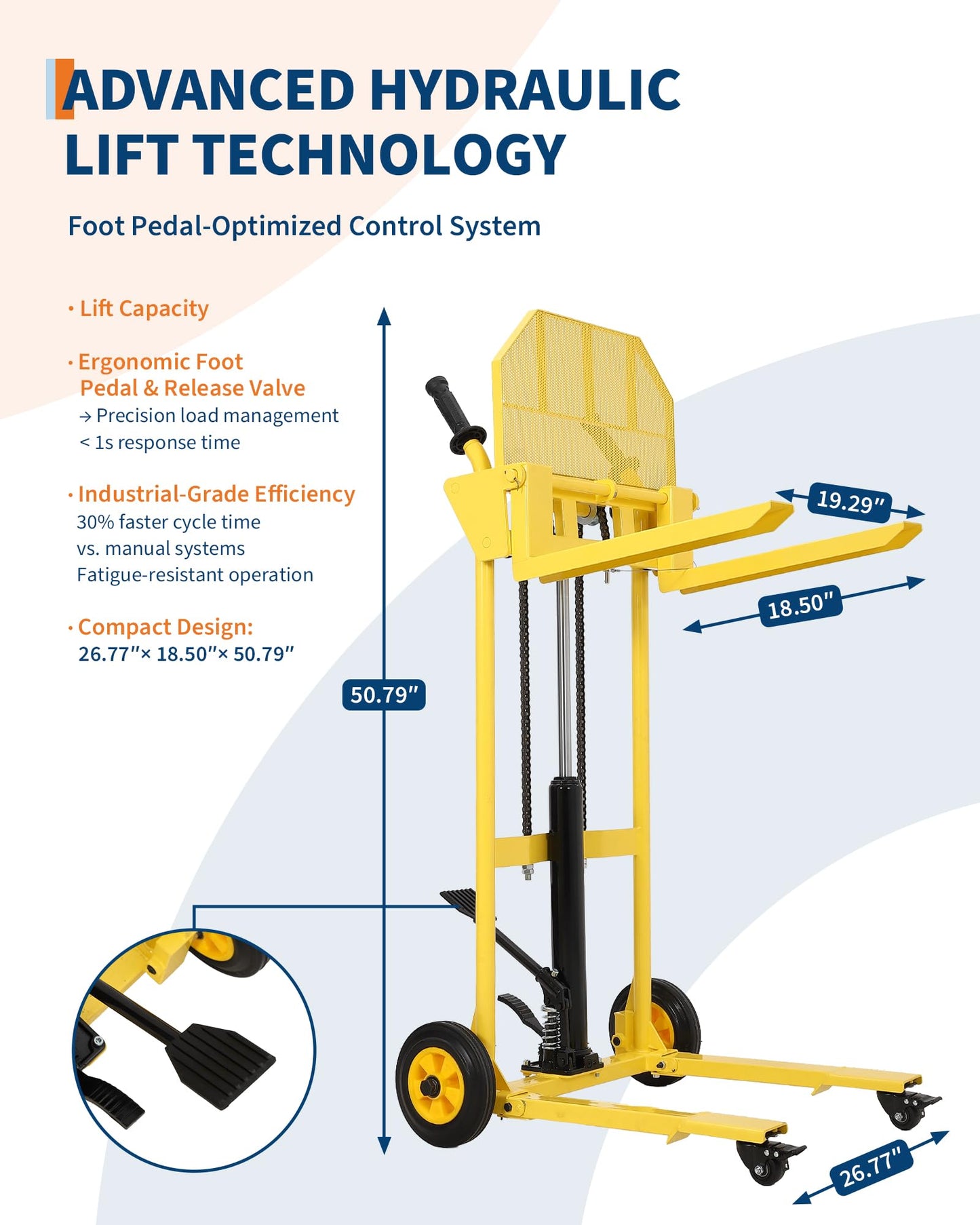 Hydraulic Material Lift, Heavy Duty 440lbs Capacity Pallet Truck Dolly, Lift Table,Fork Lift, 36" Max Lift Winch Stacker,Multifunctional Hydraulic Hand Truck with Steel Platform Board,Adjustable Forks