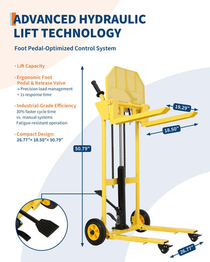Hydraulic Material Lift, Heavy Duty 440lbs Capacity Pallet Truck Dolly, Lift Table,Fork Lift, 36" Max Lift Winch Stacker,Multifunctional Hydraulic Hand Truck with Steel Platform Board,Adjustable Forks