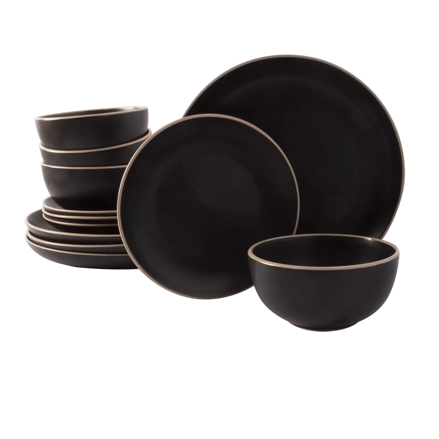 Gibson Home Queenslane 16 Piece Double Bowl Plates and Bowls Dinnerware Sets - Matte Blue