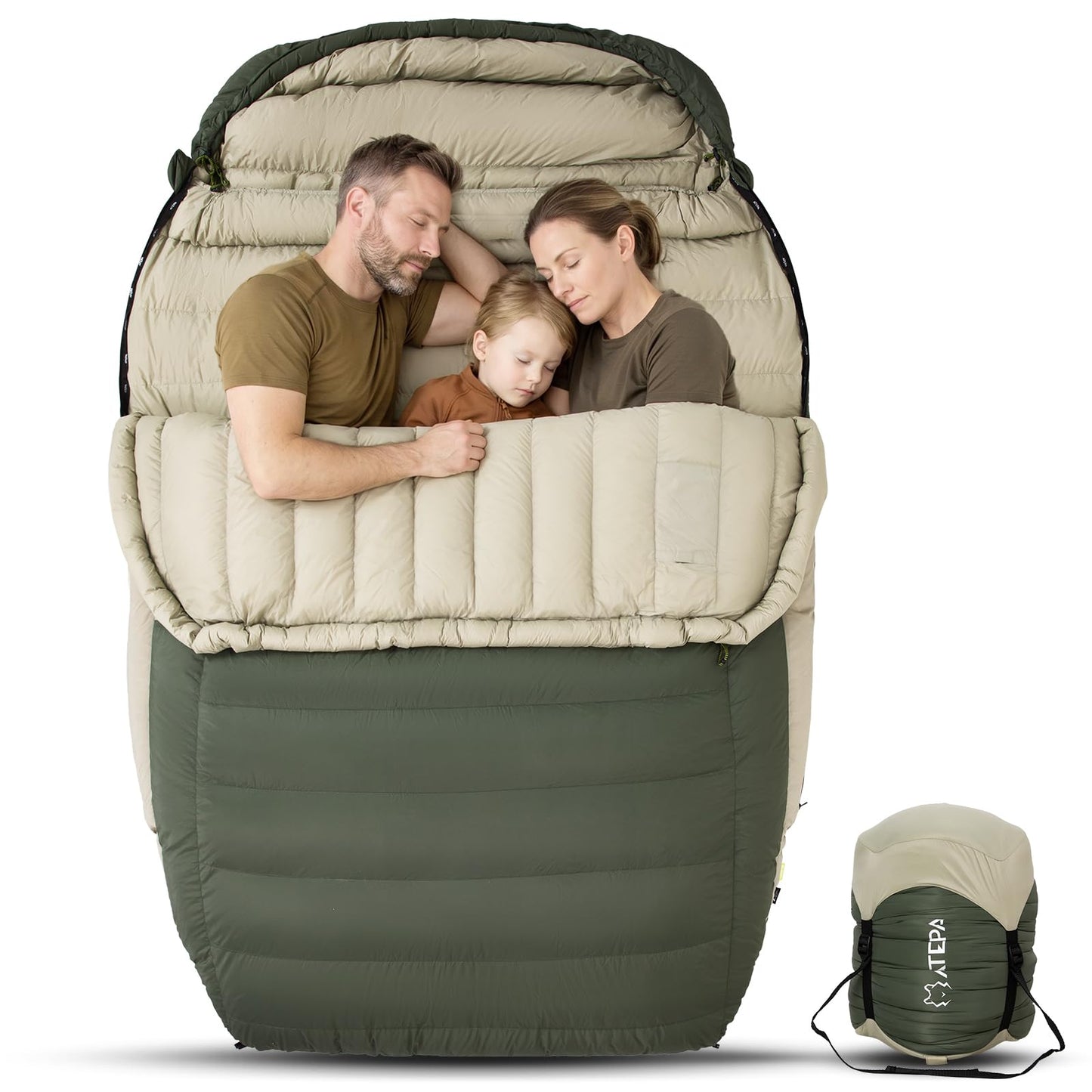 ATEPA Double Down Sleeping Bag, 23°F ISO Rated Cold Weather Sleeping Bags for Couples & Family, 700FP RDS Down Fill XXL Winter Camping Sleeping Bag for Car Camping, RV & Overlanding
