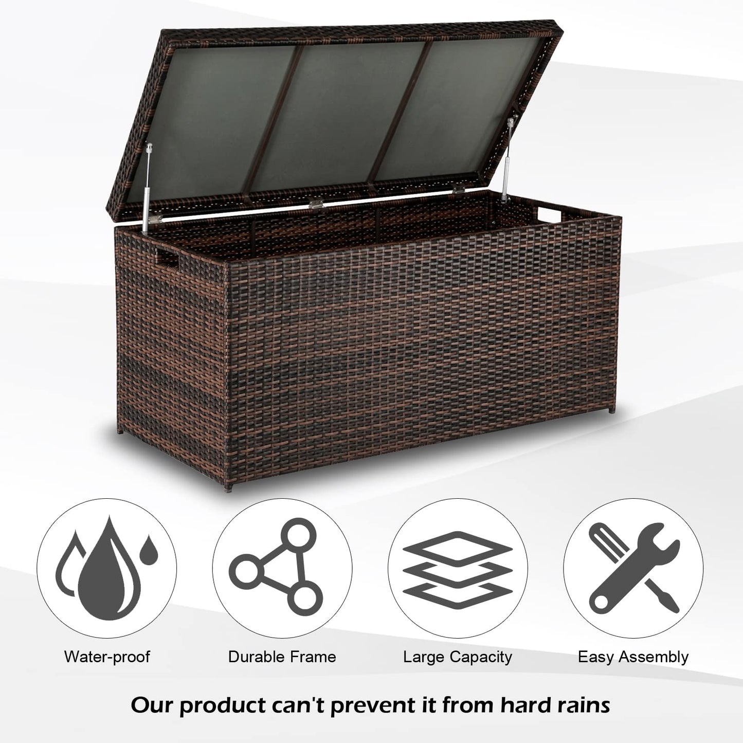 VINGLI Outdoor Wicker Storage Box, 132 Gallon Patio Rattan Deck Box, Wicker Storage Bench for Indoor, Outdoor, Pool, Balcony, Yard, Garden – Dark Brown