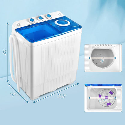 Giantex Portable Washing Machine, 26lbs Washer and Spinner Combo,18 lbs Washing 8 lbs Spinning, Built-in Drain Pump, w/Timer Control, Dorm Apartment Twin Tub Mini Laundry Washer Blue White