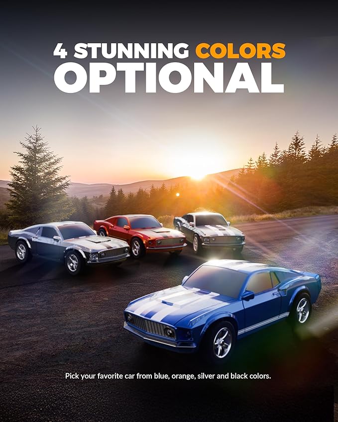 1/64 Scale Drift RC Car2.4Ghz Mini Sports CarEquipped with LED Lights and Mustang Retro Cars with Built-in GyroscopeProfessional Rear Wheel Drive30 Minute Driving Time (Blue)