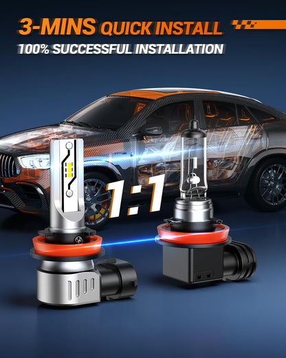 SEALIGHT H11 LED Fog Light Bulbs, 12000LM, 3000K Amber Yellow, 1:1 Size, Compatible with H8 H16, Ideal for Trucks and Cars