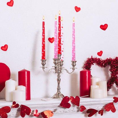 EBaokuup 3 Pcs Valentines Heart Taper Candles-10 Unscented Valentine's Day Taper Candles-Red Taper Candles for Valentine Anniversary Home Table Decoration Wedding Holiday Gift