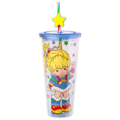Silver Buffalo Rainbow Brite Plastic Cold Cup with Lid and Straw Topper, 24 Ounces