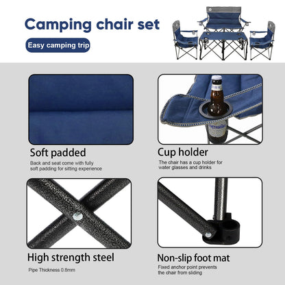 Northroad Folding Camping Chair Set of 4,Portable Collapsible Conversation Set w/1 Sofa,2 Single Chairs and 1 Table for Family Patio,Outdoor Travel,Beach(Blue)