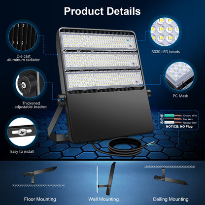 Tomourd 58000LM Super Bright LED Stadium Light 360W, Shoe Box Flood Light for Parking Lot & Sports Arena, 5000K 110-277V IP65 Waterproof Commercial Outdoor Security Lighting, Yoke Mount Fixture