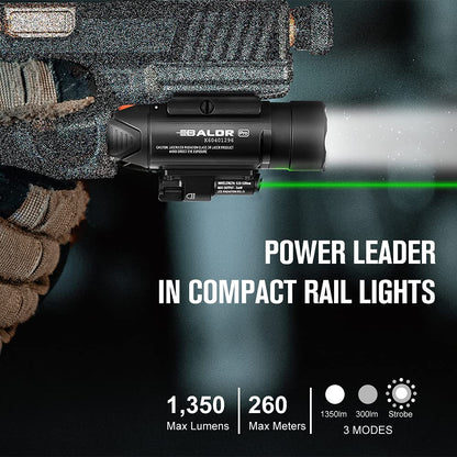 OLIGHT Baldr Pro 1350 Lumens Tactical Weaponlight with Green Beam, Bundled with I3T EOS 180 Lumens Dual-Output Slim EDC Flashlight for Camping and Hiking
