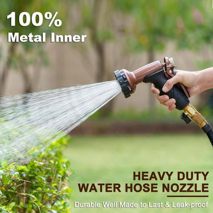 FANHAO Heavy Duty Metal Garden Hose Nozzle - 6 Spray Patterns for Efficient Watering | Ideal for Lawn, Plants, Cars & Pets