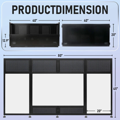 Portable DJ Booth Table, 41"L x 20"W DJ Table Stand Portable Booth Double Deck, Adjustable DJ Facade Station with White & Black Scrim, Foldable Metal Frame DJ Booth Panel for Parties, Wedding, Bars