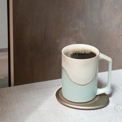Ui Artist Collection Self-Heating Mug Set – Mint Glacier | 12 fl oz / 355 mL Handcrafted Ceramic Coffee & Tea Mug with Heating Pad